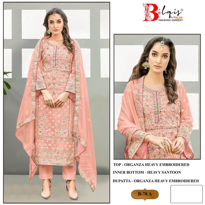 Bilqis B 78 A To D Organza Designer Pakistani Suits Wholesale Market In Surat
